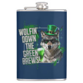 Funny Wolfin Down Green Brews St Patricks Day Heupfles (Voorkant)
