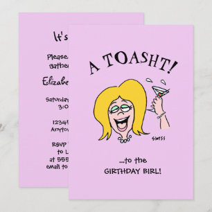 Funny Woman Birthday Party Cute Cartoon Invitation Kaart