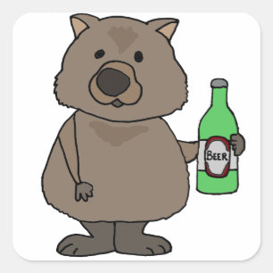 Funny Wombat Drink Fles Bier Cartoon Vierkante Sticker