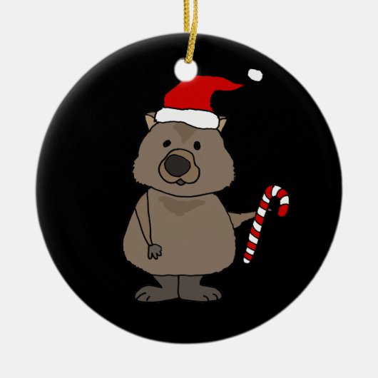 Funny Wombat in Santa Hat Kerstmis Keramisch Ornament (Voorkant)