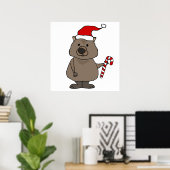 Funny Wombat in Santa Hat Kerstmis Poster (Thuiskantoor)