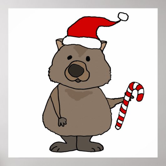 Funny Wombat in Santa Hat Kerstmis Poster (Voorkant)