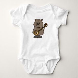Funny Wombat Play Banjo Cartoon Romper