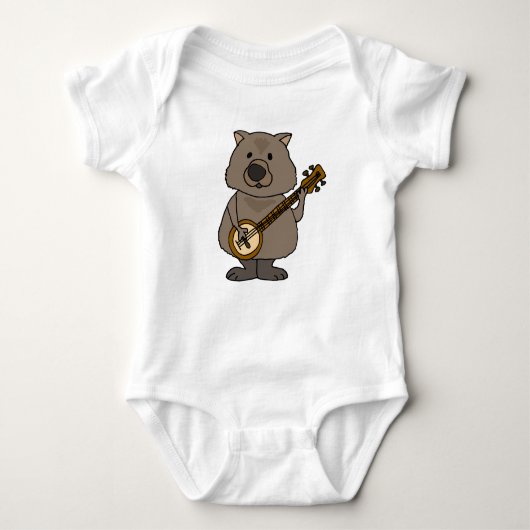 Funny Wombat Play Banjo Cartoon Romper (Voorkant)