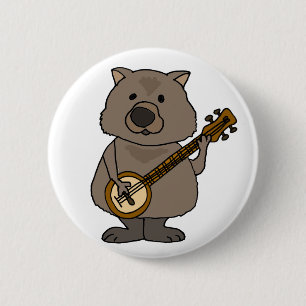 Funny Wombat Play Banjo Cartoon Ronde Button 5,7 Cm