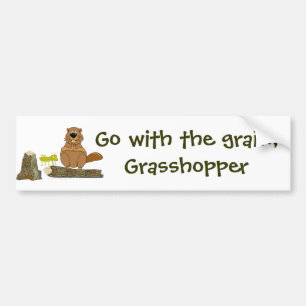 Funny Wood Turning Beaver and Grasshopper Cartoon Bumpersticker