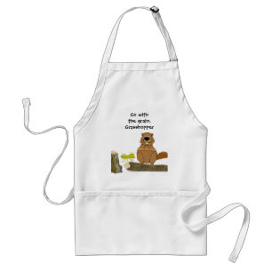 Funny Wood Turning Beaver and Grasshopper Cartoon Standaard Schort