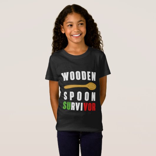 Funny wooden lepel overlevende italiaanse ervaring t-shirt (Voorkant volledig)