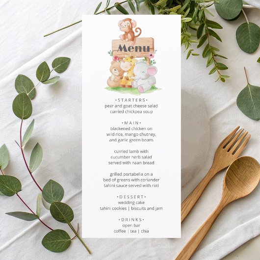 Funny Woodland Animals Baby Showe Party Menu