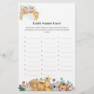 Funny Woodland Animals Baby shower Naam Race Game
