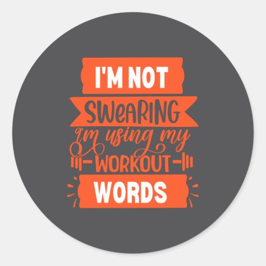 Funny Workout Words Orange Gym Ronde Sticker (Voorkant)