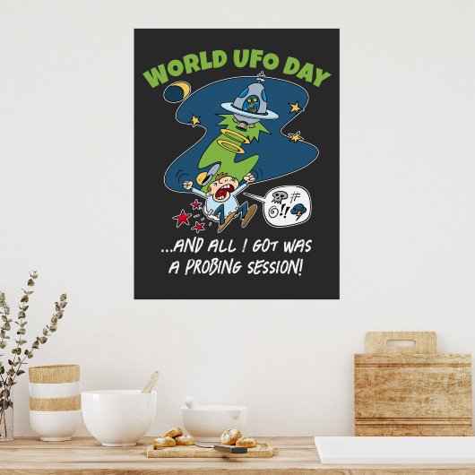 Funny World UFO Dag Sondering Sessie Cartoon Poster (Keuken)