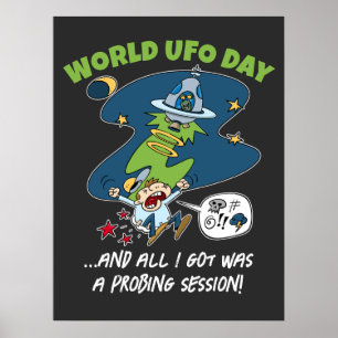 Funny World UFO Dag Sondering Sessie Cartoon Poster