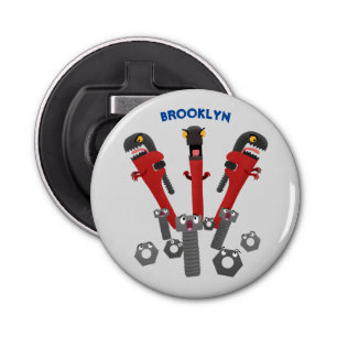 Funny wright Monster tools humor cartoon Button Flesopener