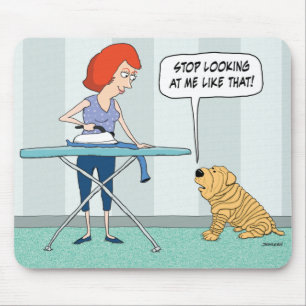 Funny Wrinkly Shar-Pei Dog Suspicious of Iron Muismat