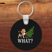 Funny Xmas Beagle Pushing Christmas Tree Over Dog Sleutelhanger (Voorkant)