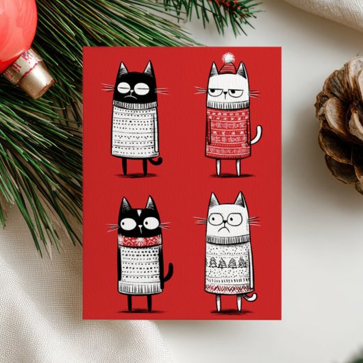 Funny Xmas Cats Lover Photo Red Meowy Christmas Feestdagen Kaart