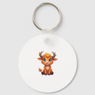 Funny Xmas Cow Lights Boys Girls Cute Highland Cow Sleutelhanger