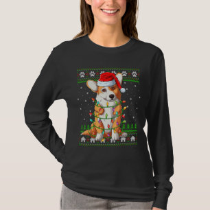Funny Xmas Lighting Santa Hat Ugly Welsh Corgi Chr T-shirt