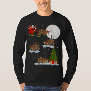 Funny Xmas Lighting Tree Santa Riding Bengaal Cat T-shirt