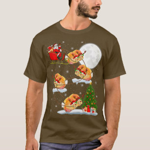 Funny Xmas Lighting Tree Santa Riding Discus Fish T-shirt