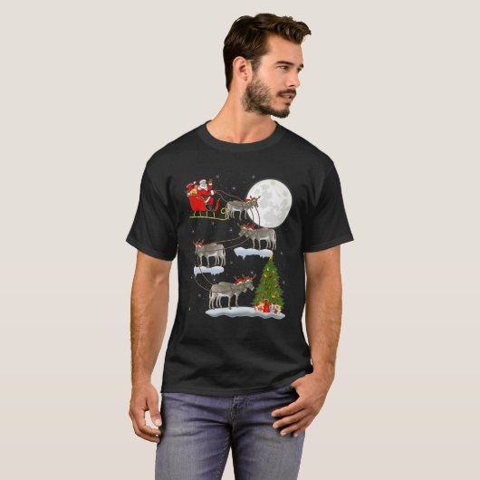 Funny Xmas Lighting Tree Santa Riding Donkey Chris T-shirt (Voorkant volledig)
