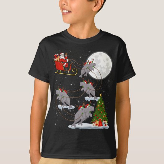 Funny Xmas Lighting Tree Santa Riding Manatee Chri T-shirt (Voorkant)