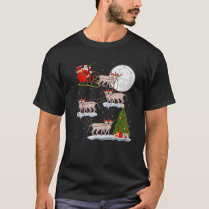 Funny Xmas Lighting Tree Santa Riding Sphynx Cat C T-shirt