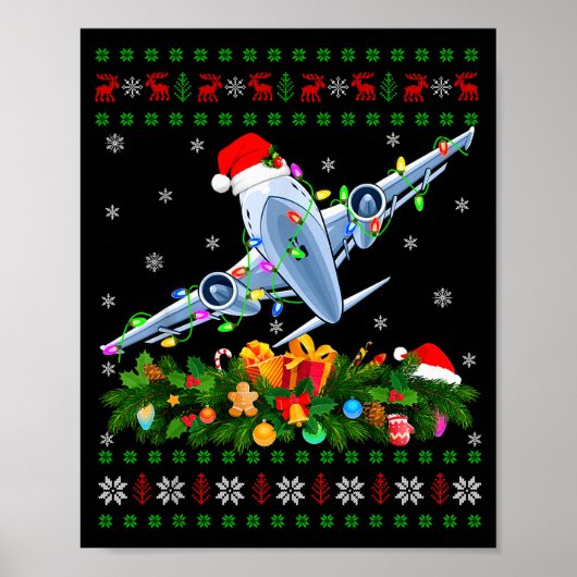 Funny Xmas Lighting Tree Santa Ugly Airplane Chris Poster (Voorkant)