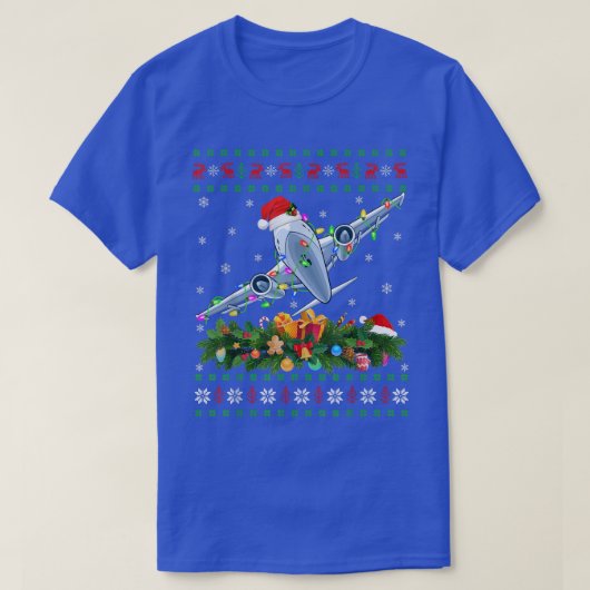 Funny Xmas Lighting Tree Santa Ugly Airplane Chris T-shirt (Design voorkant)