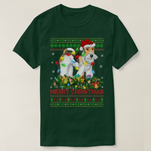 Funny Xmas Lighting Tree Santa Ugly voor Terrier C T-shirt (Design voorkant)