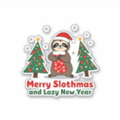 Funny Xmas Lights Stocking Santa Hat Sloth Christm Sticker (Voorkant)