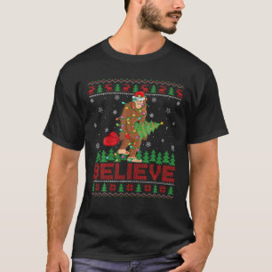 Funny Xmas Matching Santa Believe Bigfoot Ugly Chr T-shirt