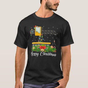 Funny Xmas Matching Santa Hat Construction Crane C T-shirt