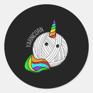 Funny Yarn Art Unicorn - Garenhoorn Haak Afbeeldin Ronde Sticker