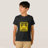 Funny Yellow Black Teddy Bear Warning Sign Art T-shirt (Voorkant volledig)