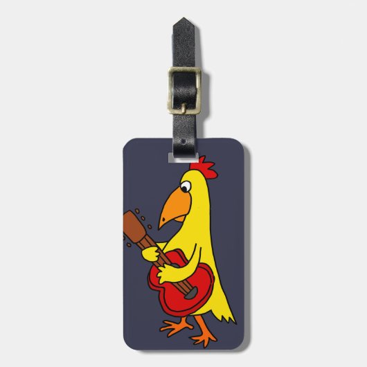 Funny Yellow Chicken Plays Guitar Bagagelabel (Voorkant verticaal)