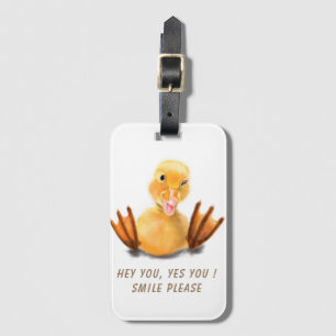 Funny Yellow Duck Playful Wink Happy Smile Cartoon Bagagelabel