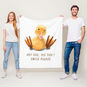 Funny Yellow Duck Playful Wink Happy Smile Cartoon Fleece Deken