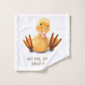 Funny Yellow Duck Playful Wink Smile - aangepaste  Bad Handdoek (Wasdoekje)