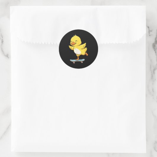 Funny Yellow Duck Skater Skateboard Ballerina Zoo  Ronde Sticker (Tas)