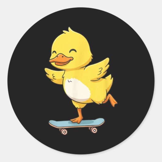 Funny Yellow Duck Skater Skateboard Ballerina Zoo  Ronde Sticker (Voorkant)