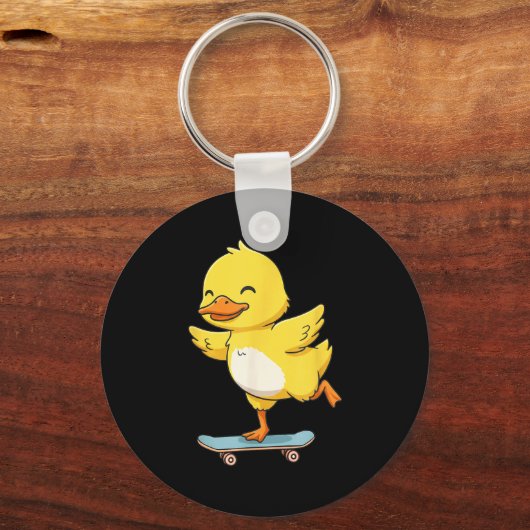 Funny Yellow Duck Skater Skateboard Ballerina Zoo  Sleutelhanger (Voorkant)