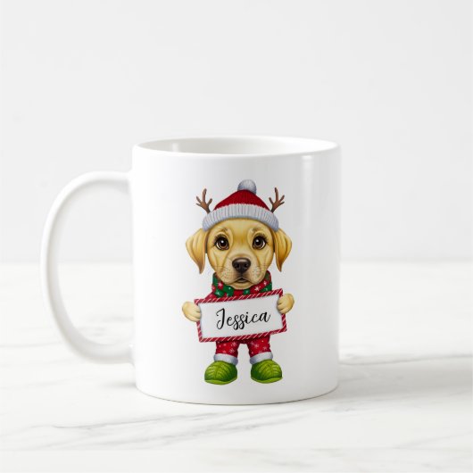 Funny Yellow Lab Elf Kerst Mok (Links)