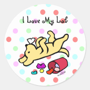 Funny Yellow Labrador Cartoon Ronde Sticker