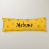 Funny yellow Swiss cheese pattern custom name Lichaamskussen (Achterkant)
