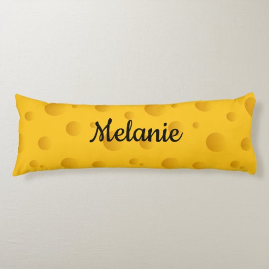 Funny yellow Swiss cheese pattern custom name Lichaamskussen (Voorkant)