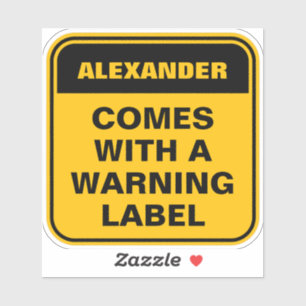 Funny yellow warning label personaliseer voorzicht