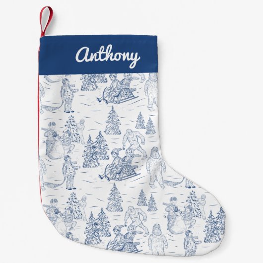 Funny Yeti Monsters Antiek Winter Toile Pattern Kleine Kerstsok (Voorkant)