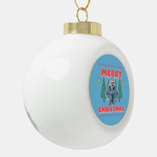 Funny Yeti - Vrolijk kerstfeest Keramische Bal Ornament (Links)